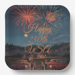 Assiettes En Carton Papier Feu d'Artifice Personnalisé Joyeux 250e USA