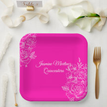 Papier floral élégant fuchsia rose et blanc