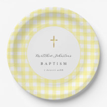 Papier gingham jaune pour baptême de bébé