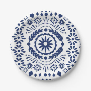 Assiettes En Carton Papier mexicain Picado Marine Bleu