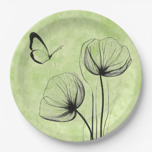 Assiettes En Carton Papier papillon botanique Plaque-minimaliste Flora