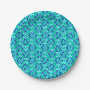 Assiettes En Carton Papier peint Art Déco, turquoise et cobalt
