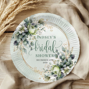 Assiettes En Carton Papier pour Baby Shower de mariage Eucalyptus Vert