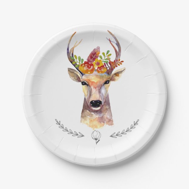 Assiettes En Carton Papier rond de 7" Boho cerf Buck Head Browning (Devant)
