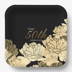 Assiettes En Carton Papier rose 50e anniversaire or, tan et beige pa
