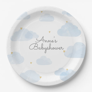 Assiettes En Carton Papier tableau baby shower nuages bleu clair