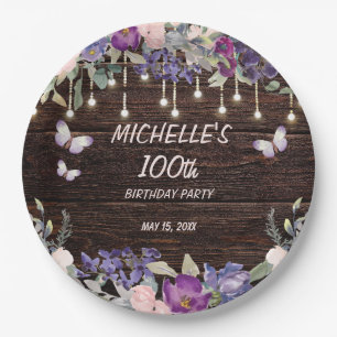 Assiettes En Carton Papier Violet Rose Floral Papillon Rustique 100e A