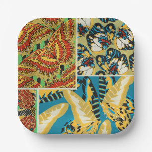 Assiettes En Carton Papillon Art Déco Jaune et Turquoise Vibrants