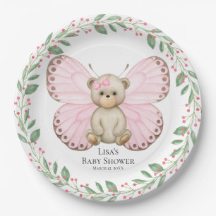 Assiettes En Carton Papillon Bear Bear Douche rose   Plaques de papier