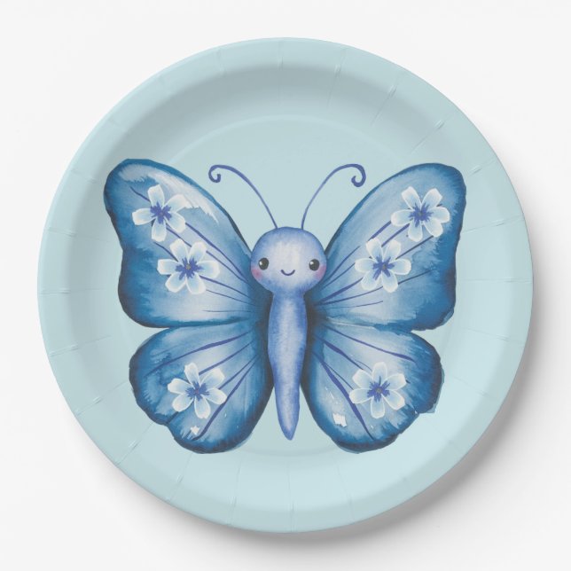 Assiettes En Carton Papillon bleu (Devant)