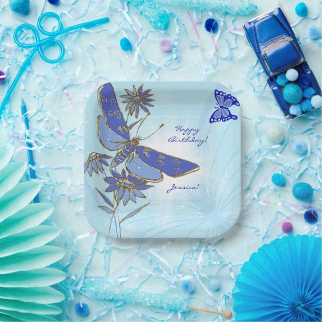 Assiettes En Carton Papillon Bleu (Fête)