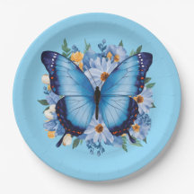 Papillon bleu gracieux sur floral