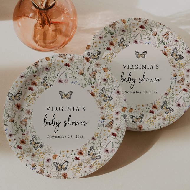 Assiettes En Carton Papillon Boho (Boho Wildflowers Butterfly Paper Plates by Painted Paperie
)