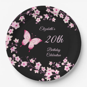 Assiettes En Carton Papillon Cerise Blossoms Rose Noir Personnalisable