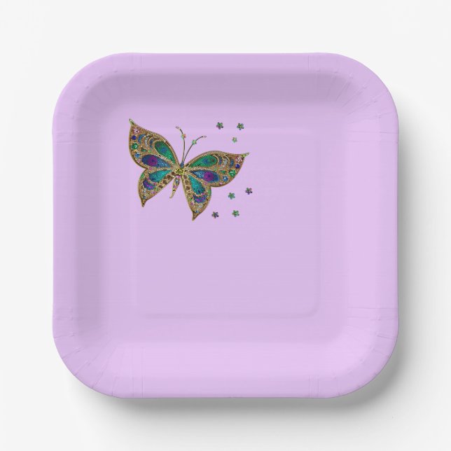 Assiettes En Carton Papillon coloré sur Lilac Arrière - plan (Recto)