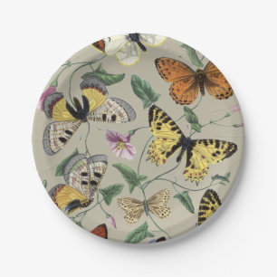 Assiettes En Carton Papillon de nuit vintage 1842 Art botanique floral