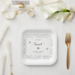 Assiettes En Carton Papillon Élégant Et Fleur sauvage Doux 16 Annivers