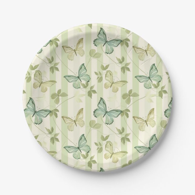 Assiettes En Carton Papillon et rayures Green Anniversaire Plaques (Devant)