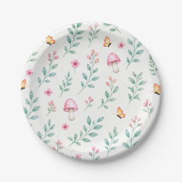 Assiettes En Carton Papillon floral champignon rose