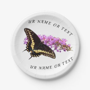 Assiettes En Carton Papillon monarque ( Noir / Jaune ) sur lilas