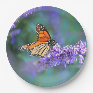 Assiettes En Carton Papillon Monarque sur Fleur violette lilas