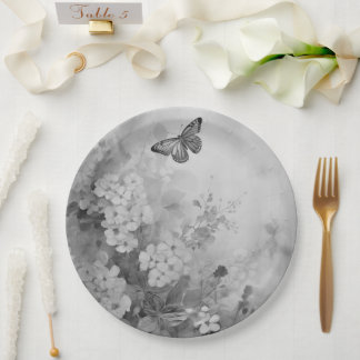 Assiettes En Carton Papillon noir et blanc