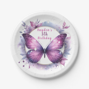 Assiettes En Carton Papillon Pailleté Violet - Anniversaire