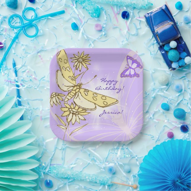 Assiettes En Carton Papillon pêche pourpre  (Fête)