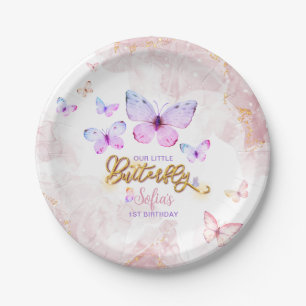 Assiettes En Carton Papillon premier anniversaire fille 1er rose viole