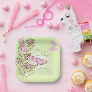 Assiettes En Carton Papillon Rose Citron Vert