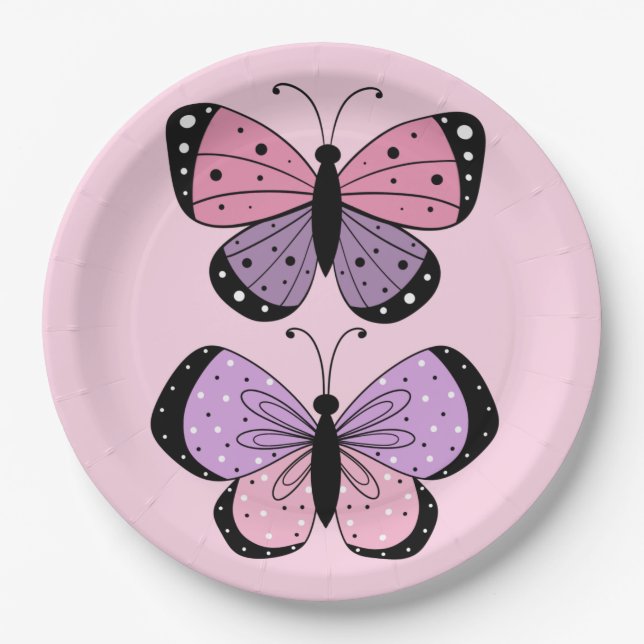 Assiettes En Carton Papillon rose et violet  (Devant)