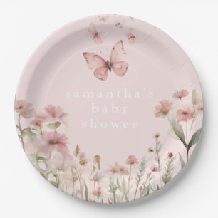 Assiettes En Carton Papillon rose floral fleur sauvage baby shower fil