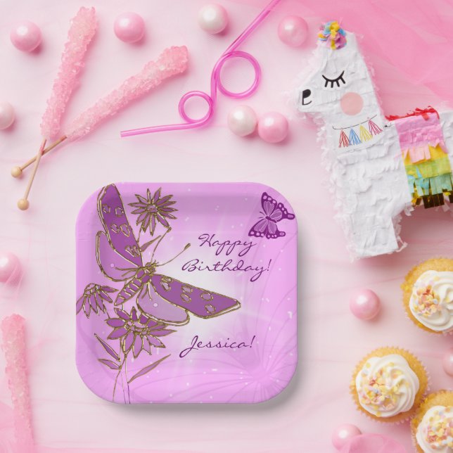 Assiettes En Carton Papillon Rose Pastel  (Fête)