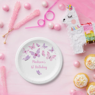 Assiettes En Carton Papillon rose violet Anniversaire