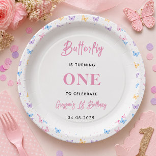 Assiettes En Carton Papillon Rose Violet Mignon 1er Anniversaire pour 