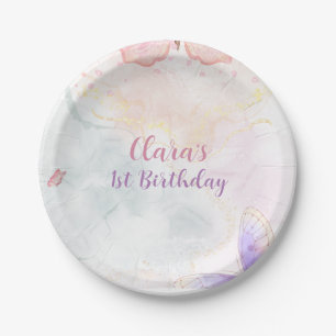 Assiettes En Carton Papillon rose&violet Plaques papier de fête d'anni