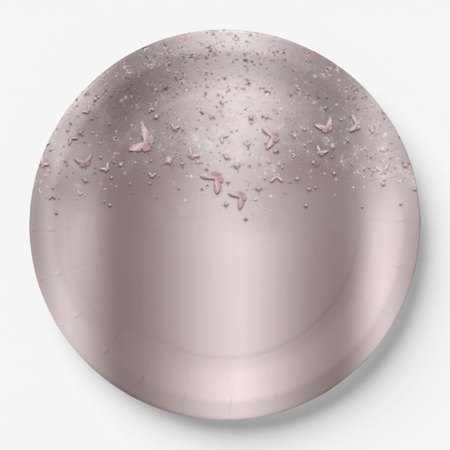 Assiettes En Carton Papillon scintillant rose fête douce 16 ans (Devant)