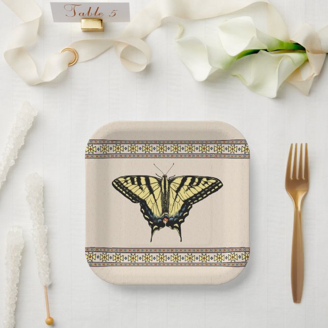 Assiettes En Carton Papillon Southwestern jaune Swallowtail (Mariage)