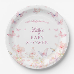 Assiettes En Carton Papillon sur le chemin Baby shower de fleurs roses