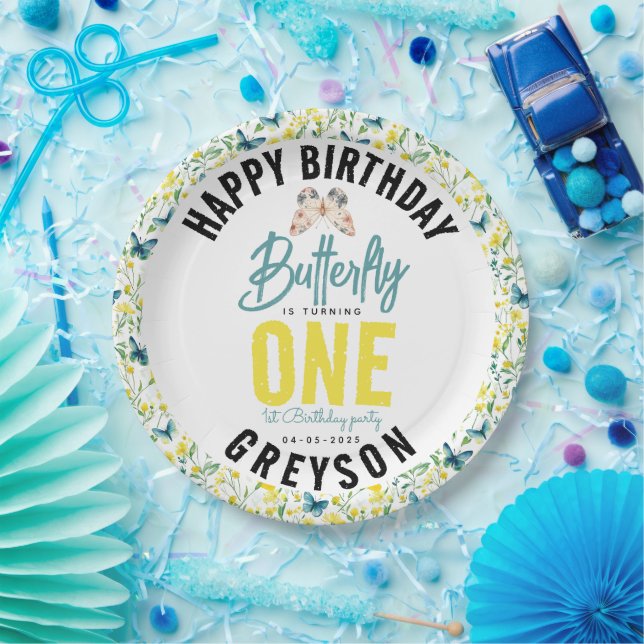 Assiettes En Carton Papillon Whimsical Floral 1er anniversaire (Fête)