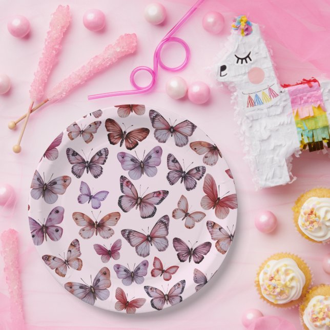 Assiettes En Carton Papillons Aquarelle Anniversaire Baby shower nupti (Fête)