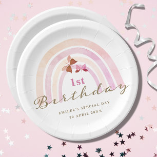 Assiettes En Carton Papillons arc-en-ciel Anniversaire Pastel Pinks