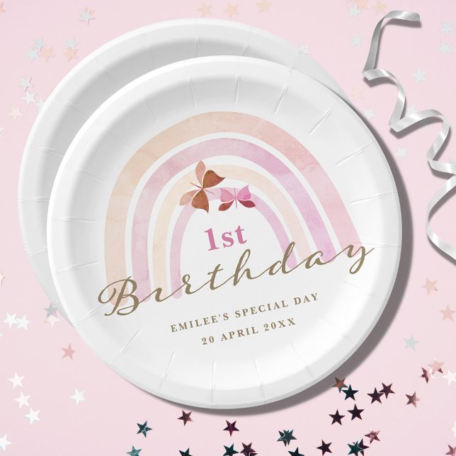 Assiettes En Carton Papillons arc-en-ciel Anniversaire Pastel Pinks (Créateur téléchargé)