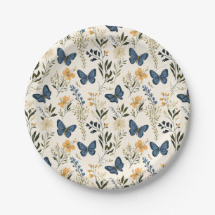 Assiettes En Carton Papillons bleus et verdure