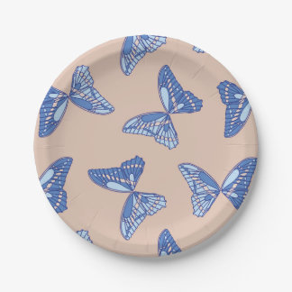 Assiettes En Carton Papillons Cottagecore Bleu et Brun Clair