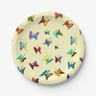 Assiettes En Carton Papillons couleur aquarelle