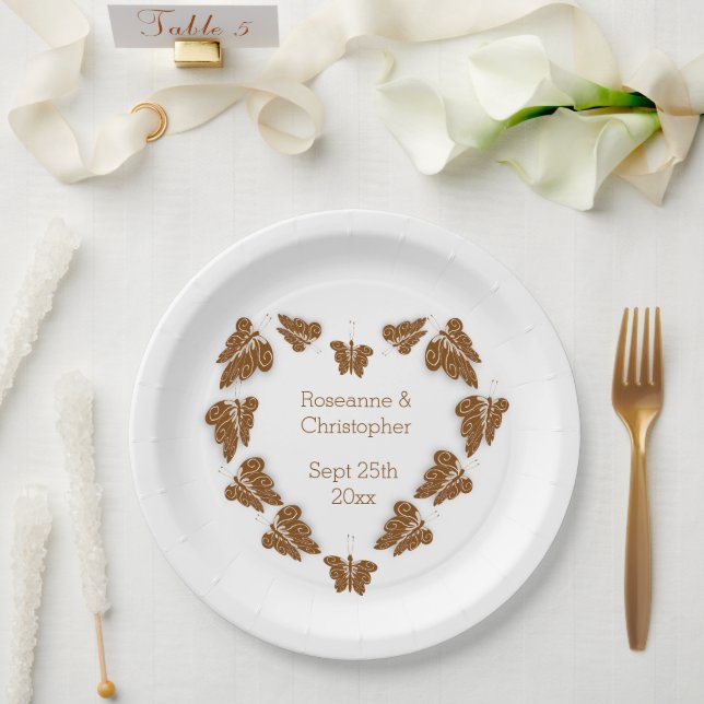 Assiettes En Carton Papillons couleur chocolat Mariage design (Mariage)