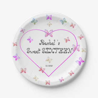 Assiettes En Carton Papillons de coeur rose doux 16 Anniversaire