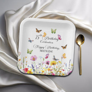 Assiettes En Carton Papillons et Fleur sauvage Élégant 75e anniversair