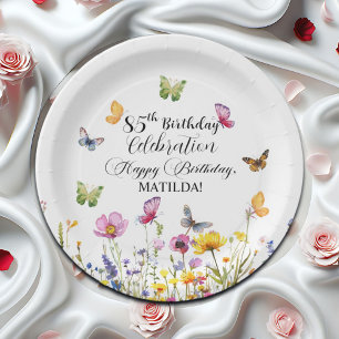 Assiettes En Carton Papillons et Fleurs sauvages Élégant 85e anniversa